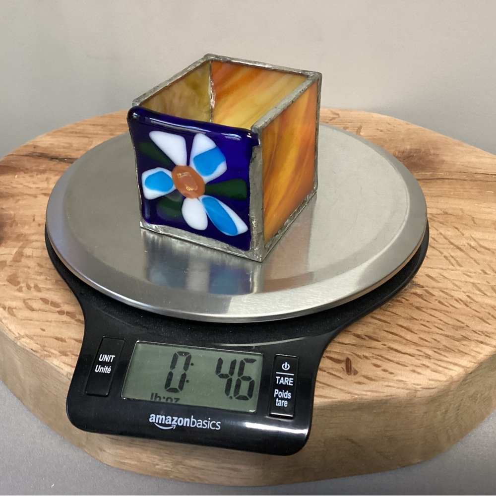 🔵 Beautiful Stained Glass & Lead Handcrafted Votive or Tea Light Candle Holder - Picture 12 of 12